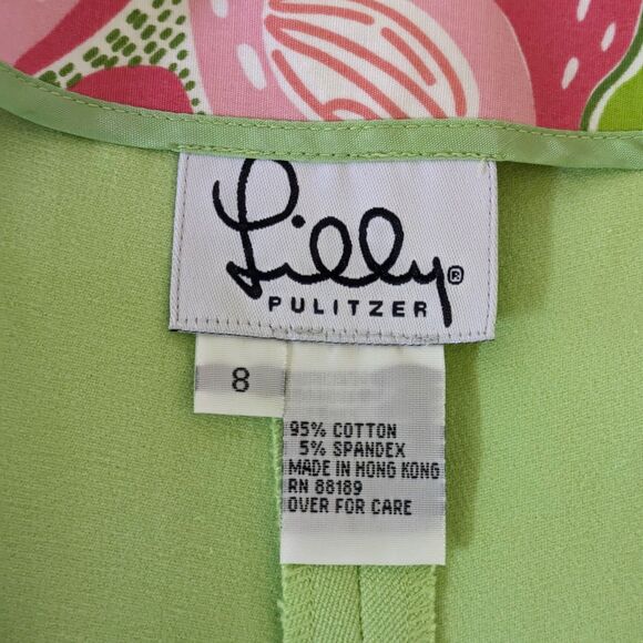 Lilly Pulitzer Green Stretch Pants Size 8 Floral Cuffs Stretchy 90's Retro - Picture 8 of 11